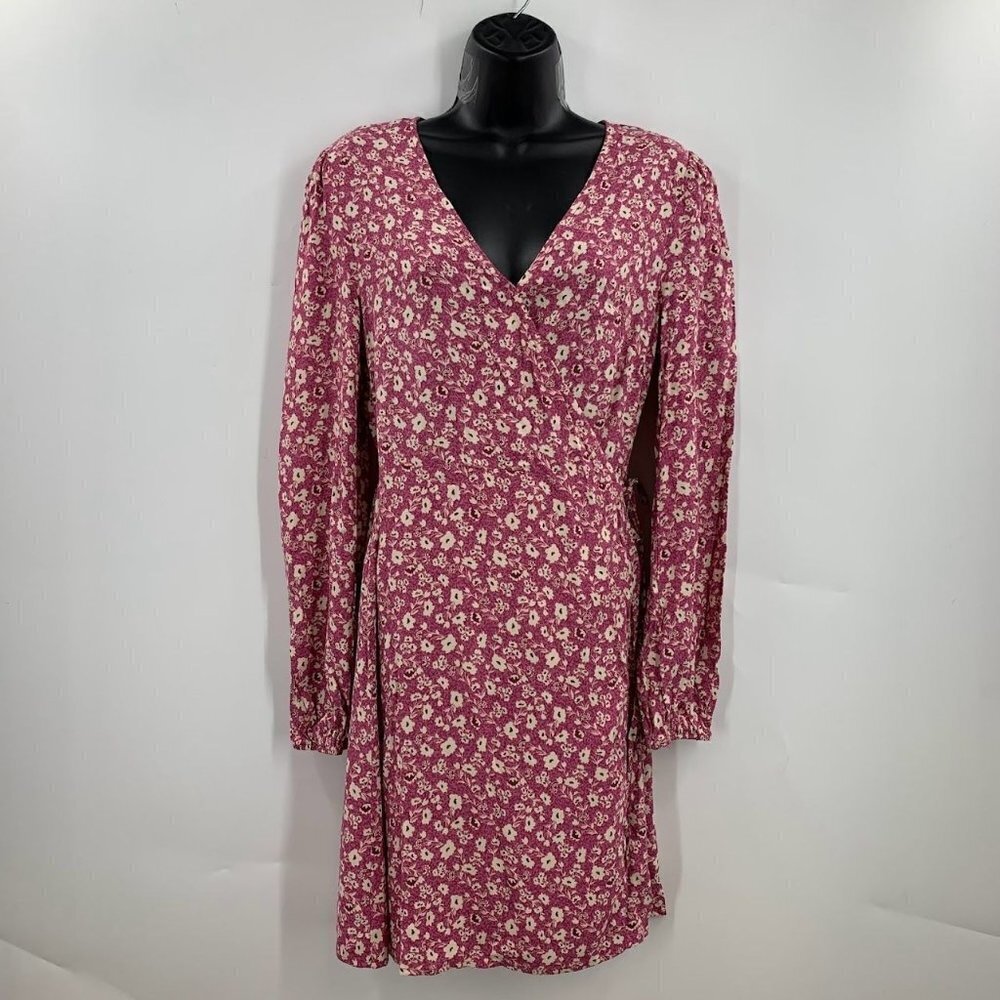 Elodie Women's Long Sleeve Floral V-Neck Tie Wrap Mini Dress Size XS NWT
